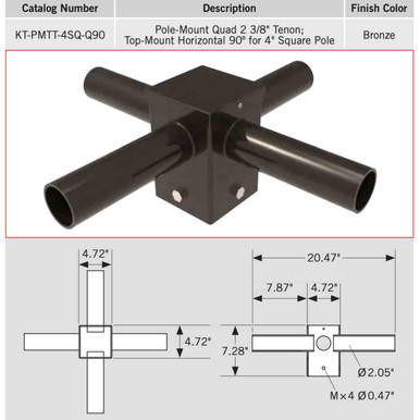 Keystone KT-PMTT-4SQ-Q90 | Tenon Pole Adapter
