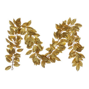 Vickerman 6' Gold Artificial Gardenia Glitter Garland