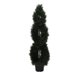 Vickerman 5' Artificial Green Cedar Double Spiral Topiary Black Plastic Pot