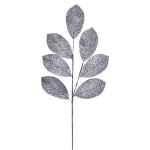 QG211907 Vickerman - 27" Artificial Silver Glitter Leaf Christmas Spray - 4 Pack