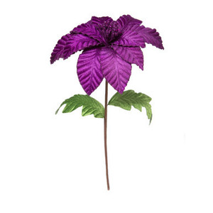 Vickerman 22" Purple Velvet Glitter Trim Poinsettia 6 per bag