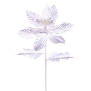Vickerman 22" White Velvet Glitter Trim Poinsettia 6 per bag