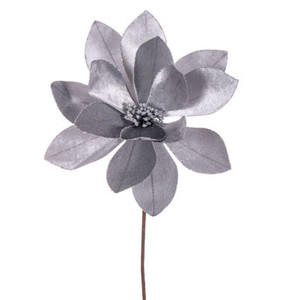 Vickerman 22" Silver Velvet Sheen Glitter Trim Poinsettia Stem 4 per bag