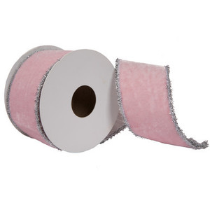 QR222430 Vickerman - 2.5 in x 5 yd Pink Velvet Wired Decorative Ribbon