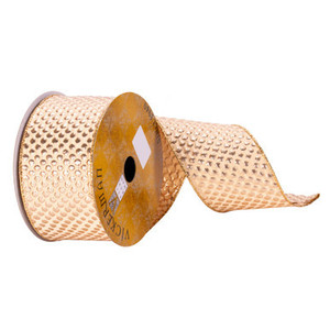 Q214661 Vickerman - 2.5 in x 10 yd Champagne Spots Metallic Wired Decorative Ribbon