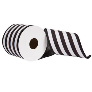 QR221051 Vickerman - 4 in x 10 yd Black Stripe Wired Decorative Ribbon