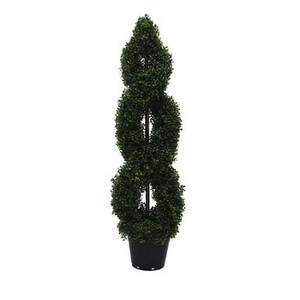 Vickerman 4' Artificial Green Boxwood Double Spiral Topiary Black Plastic Pot