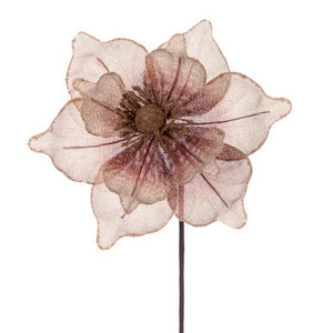 QG212909 Vickerman - 17" Artificial Jute Mesh Magnolia Christmas Stem - 5 Pack