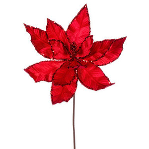 Vickerman 24" Red Velvet Sequin Trim Poinsettia 3 per bag