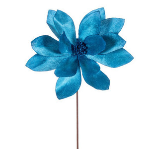 Vickerman 22" Turquoise Velvet Sheen Glitter Trim Poinsettia Stem 4 per bag
