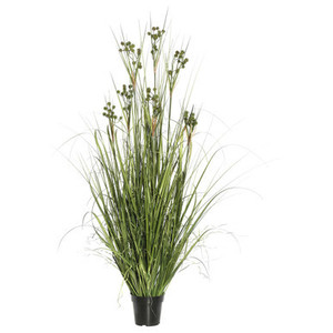 Vickerman 60" PVC Artificial Potted Green Grass with Pomp Balls