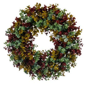  Vickerman 18" Red and Green Spiral Artificial Eucalyptus Wreath 