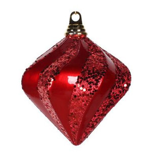 Vickerman 6" Red Candy/Glitter Swirl Diamond Christmas Ornament