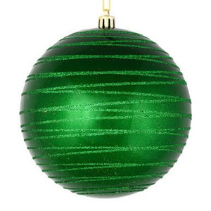 Vickerman 4.75" Green Candy Finish Ball Christmas Ornament with Glitter Lines 4 per Bag 