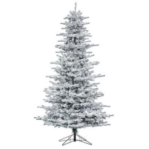  Vickerman 8.5' Flocked Sierra Fir Artificial Christmas Tree with Pure White Single Mold LED lights 