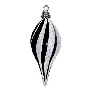  Vickerman 8" Black-White Glitter Swirl Drop Christmas Ornament 