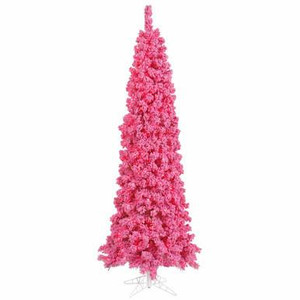  Vickerman 9' Flocked Pink Slim Fir Artificial Christmas Tree Pink Dura-lit LED Lights 