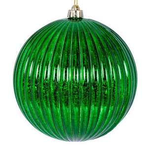  Vickerman 4" Green Shiny Lined Mercury Ball Christmas Ornament 6 per bag 