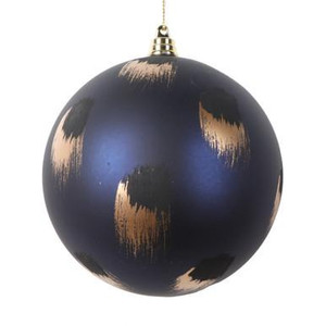  Vickerman 4.75" Matte Midnight Blue Ball Christmas Ornament with Gold and Black Brush Strokes 4 per bag 