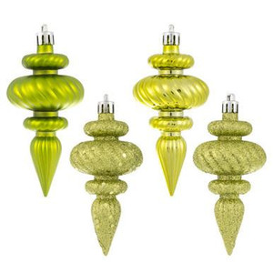 Vickerman 4" Lime 4-Finish Finial Christmas Ornament 8 per Box