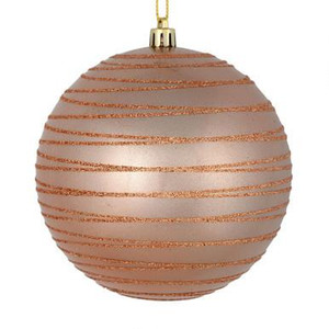 Vickerman 4.75" Rose Gold Candy Finish Ball Christmas Ornament with Glitter Lines 4 per Bag