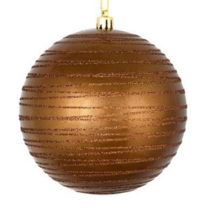 Vickerman 4.75" Mocha Candy Finish Ball Christmas Ornament with Glitter Lines 4 per Bag