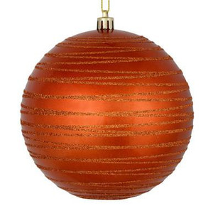 Vickerman 6" Burnished Orange Candy Finish Ball Christmas Ornament with Glitter Lines 3 per Bag