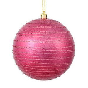  Vickerman 6" Mauve Candy Finish Ball Christmas Ornament with Glitter Lines 3 per Bag 