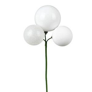 Vickerman 18" White Ball Ornament Christmas Pick 4 per set