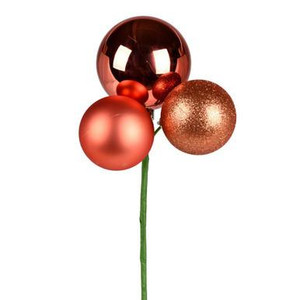 Vickerman 18" Coral Ball Ornament Christmas Pick 4 per set