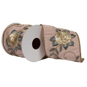  Vickerman 4" x 5 Yards Spruce Cord with Sequin Embroidered Dupion Ribbon 