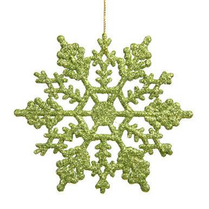  Vickerman 4" Lime Glitter Snowflake Christmas Ornament 24 per Box 