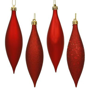 Vickerman 5.5" Red Finial Drop Christmas Ornament Assorted 4 Finish 8 per Pack