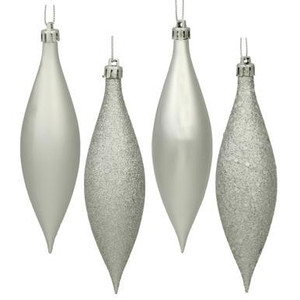 Vickerman 5.5" Silver Finial Drop Christmas Ornament Assorted 4 Finish 8 per Pack