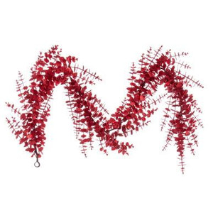 Vickerman 6' Red Artificial Eucalyptus Glitter Garland