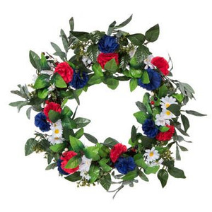  Vickerman 22" Artificial Mixed Floral Wreath With Red White And Blue Flowers and Berries 