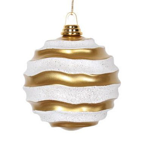  Vickerman 8' Gold and Silver Stripe Candy Finish Wave Ball Christmas Ornament with Glitter Accents 