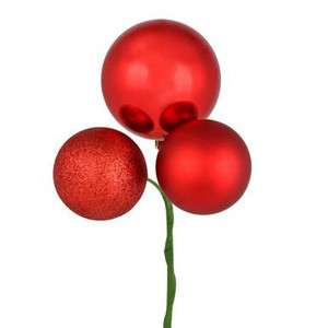  Vickerman 18" Red Ball Ornament Christmas Pick 4 per set 