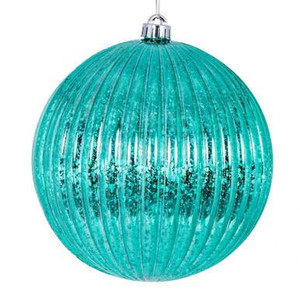  Vickerman 6" Teal Shiny Lined Mercury Christmas Ornament 4 per bag 