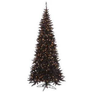 Vickerman 6.5' Black Fir Slim Artificial Christmas Tree Warm White Dura-lit LED Lights