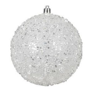 Vickerman 12" White Glitter Hail Ball Christmas Ornament