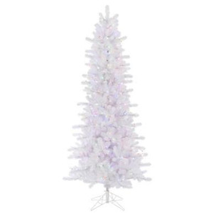  Vickerman 7.5' Crystal White Pine Slim Artificial Christmas Tree Multi-Colored LED Lights 