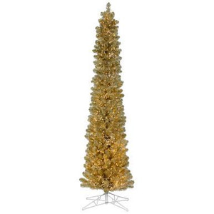 Vickerman 7.5' x 24" Champagne Pencil Artificial Christmas Tree Warm White 8 function LED Lights