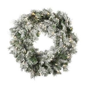 Vickerman 24" Flocked Kiana Artificial Christmas Wreath Warm White Dura-Lit LED Mini Lights