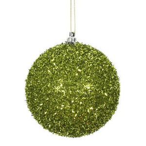  Vickerman 4" Lime Tinsel Ball Christmas Ornament 4 per Bag 