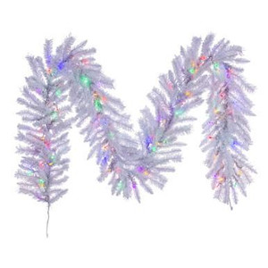  Vickerman 9' x 14" Flocked White Garland Dura-Lit Multi-Colored LED Mini Lights 