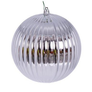 Vickerman 6" Silver Shiny Lined Ball Christmas Ornament 4 per Bag