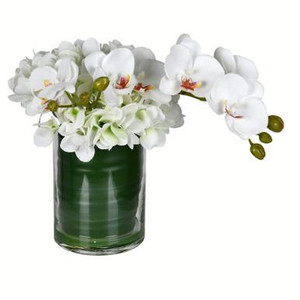 Vickerman 11" Artificial White Orchid In Glass Pot