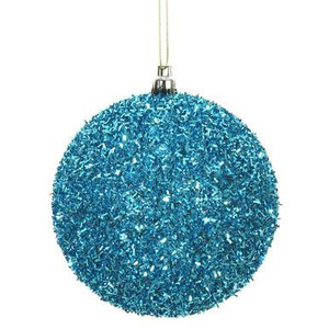  Vickerman 4" Turquoise Tinsel Ball Christmas Ornament 4 per Bag 