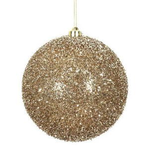  Vickerman 6" Champagne Tinsel Ball Christmas Ornament 2 per Bag 